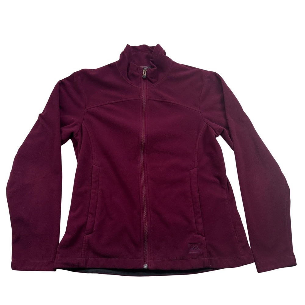 REI Fleece Jacket Womens Medium Burgundy Zip Up Long‎ Sleeve Cozy Outdoor